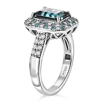 Certified & Appraised Rhapsody AAAA Pirineu Lagoon Tourmaline, Paraiba Tourmaline and E-F VS2 Diamond 3.65 ctw Ring in 950 Platinum (Size  10.0) 7.20 Grams