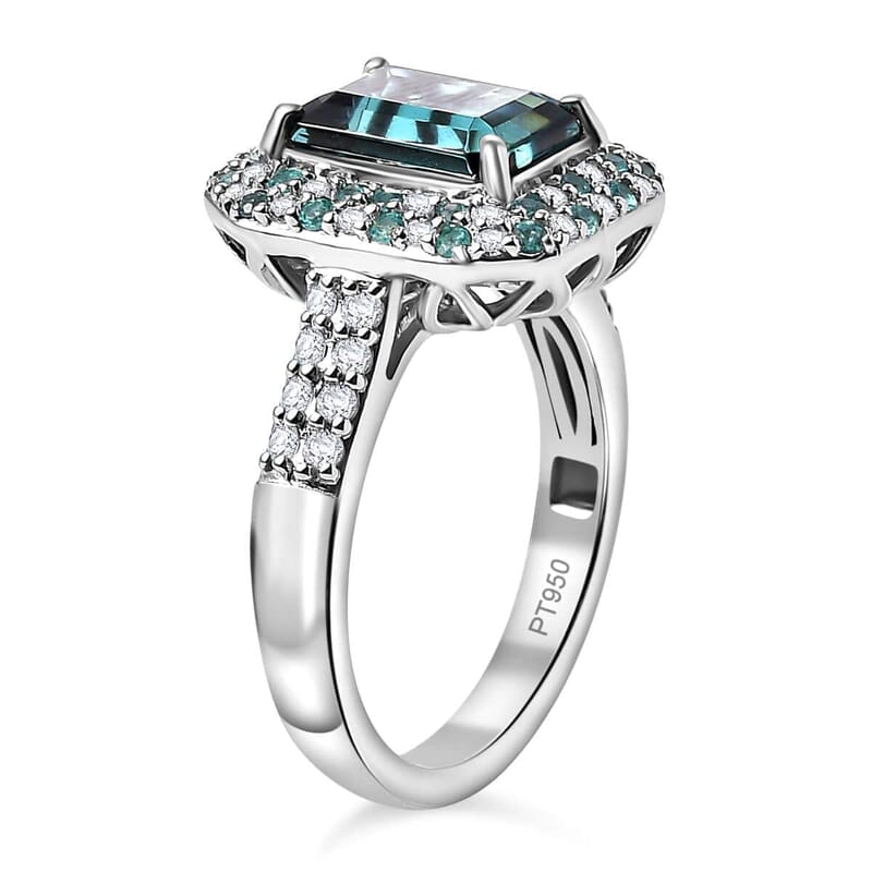 Certified & Appraised Rhapsody AAAA Pirineu Lagoon Tourmaline, Paraiba Tourmaline and E-F VS2 Diamond 3.65 ctw Ring in 950 Platinum (Size  10.0) 7.20 Grams