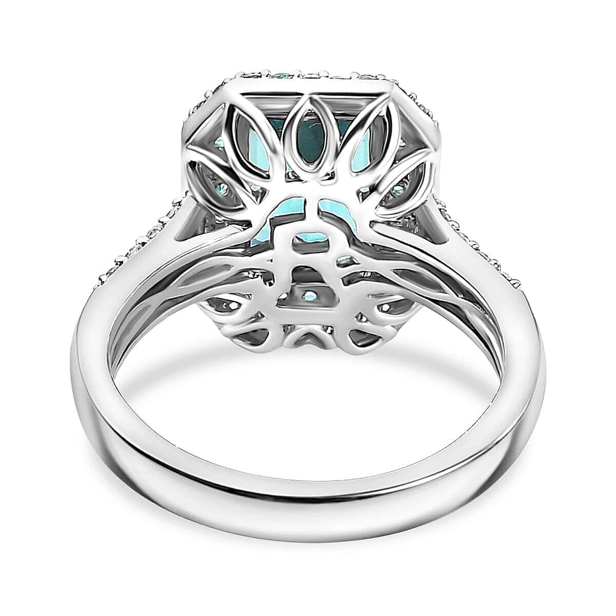 Certified & Appraised Rhapsody AAAA Pirineu Lagoon Tourmaline, Paraiba Tourmaline and E-F VS2 Diamond 3.65 ctw Ring in 950 Platinum (Size  10.0) 7.20 Grams