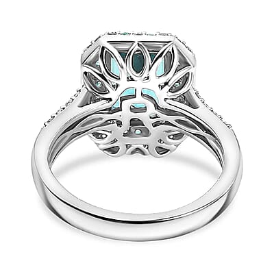 Certified & Appraised Rhapsody AAAA Pirineu Lagoon Tourmaline, Paraiba Tourmaline and E-F VS2 Diamond 3.65 ctw Ring in 950 Platinum (Size  10.0) 7.20 Grams
