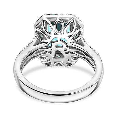 Certified & Appraised Rhapsody AAAA Pirineu Lagoon Tourmaline, Paraiba Tourmaline and E-F VS2 Diamond 3.65 ctw Ring in 950 Platinum (Size  10.5) 7.20 Grams