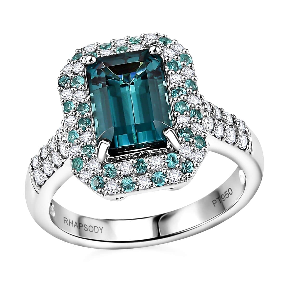 Certified & Appraised Rhapsody 950 Platinum AAAA Pirineu Lagoon Tourmaline, Paraiba Tourmaline and Diamond (E-F, VS2) (0.48 cts) Ring (Size 10.0) (8.45 g) 3.65 ctw image number 0