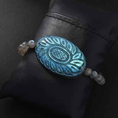 Malagasy Labradorite Carved 108.00 ctw Beaded Stretch Bracelet