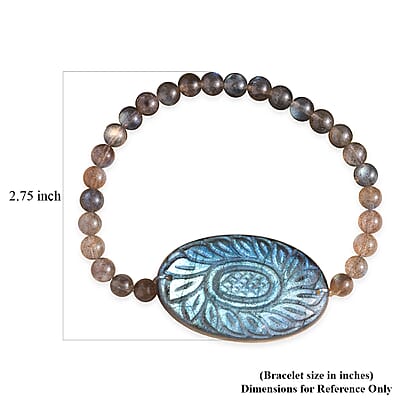 Malagasy Labradorite Carved 108.00 ctw Beaded Stretch Bracelet