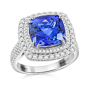 Celestial Azure Certified & Appraised Rhapsody AAAA Tanzanite and E-F VS Diamond 5.75 ctw Ring in 950 Platinum (Size 6.5) 10.45 Grams