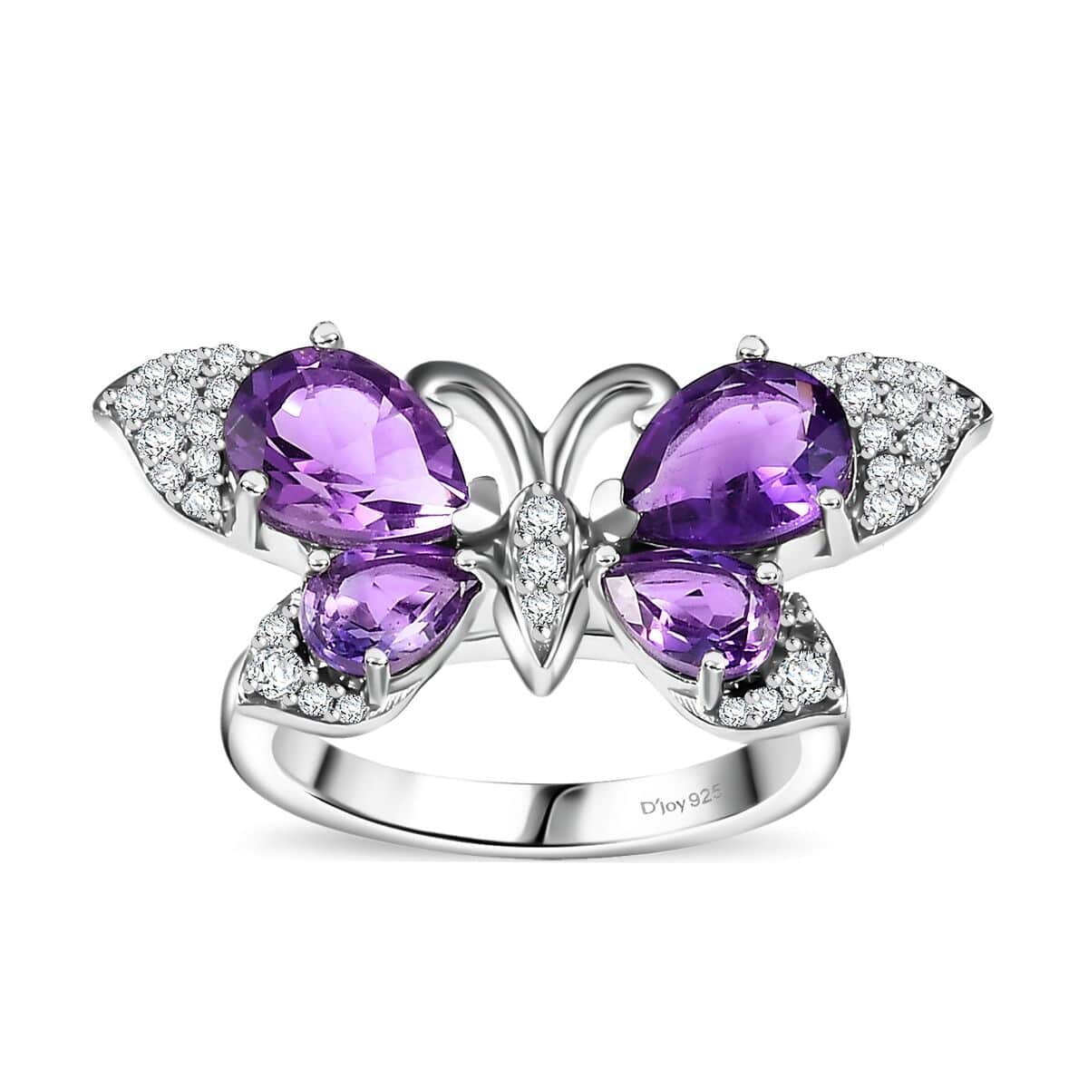 African Amethyst and Multi Gemstone 3.25 ctw Butterfly Ring in Platinum Over Sterling Silver (Size 10.0) image number 0