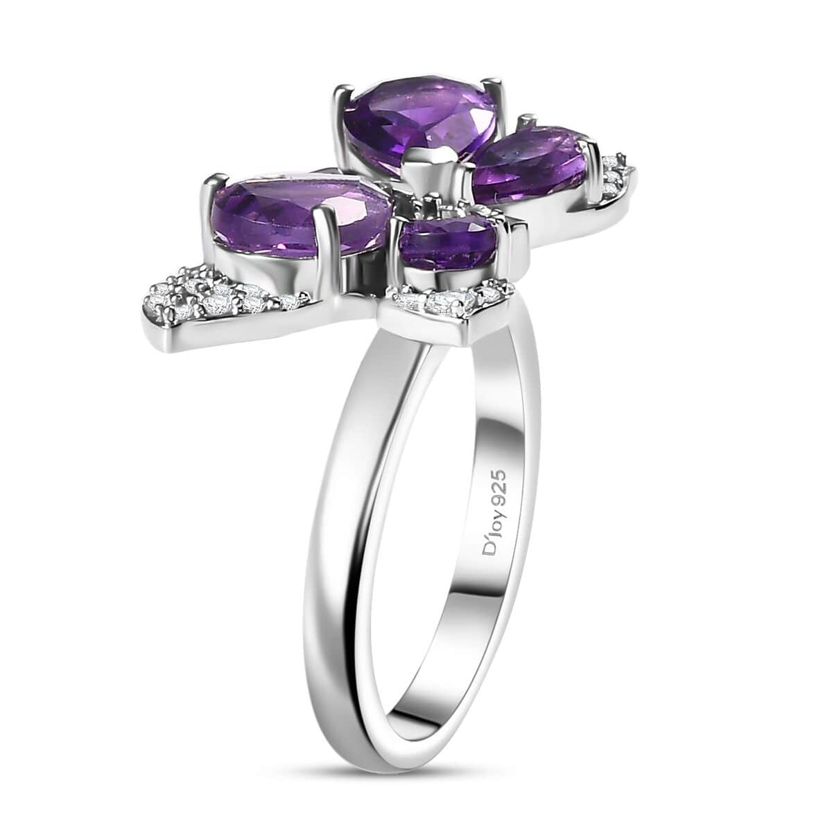 African Amethyst and Multi Gemstone 3.25 ctw Butterfly Ring in Platinum Over Sterling Silver (Size 10.0) image number 3