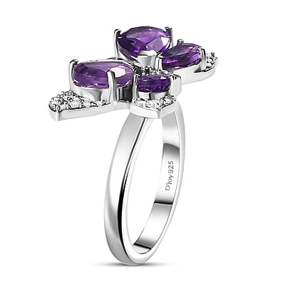 African Amethyst and Multi Gemstone 3.25 ctw Butterfly Ring in Platinum Over Sterling Silver (Size 10.0)