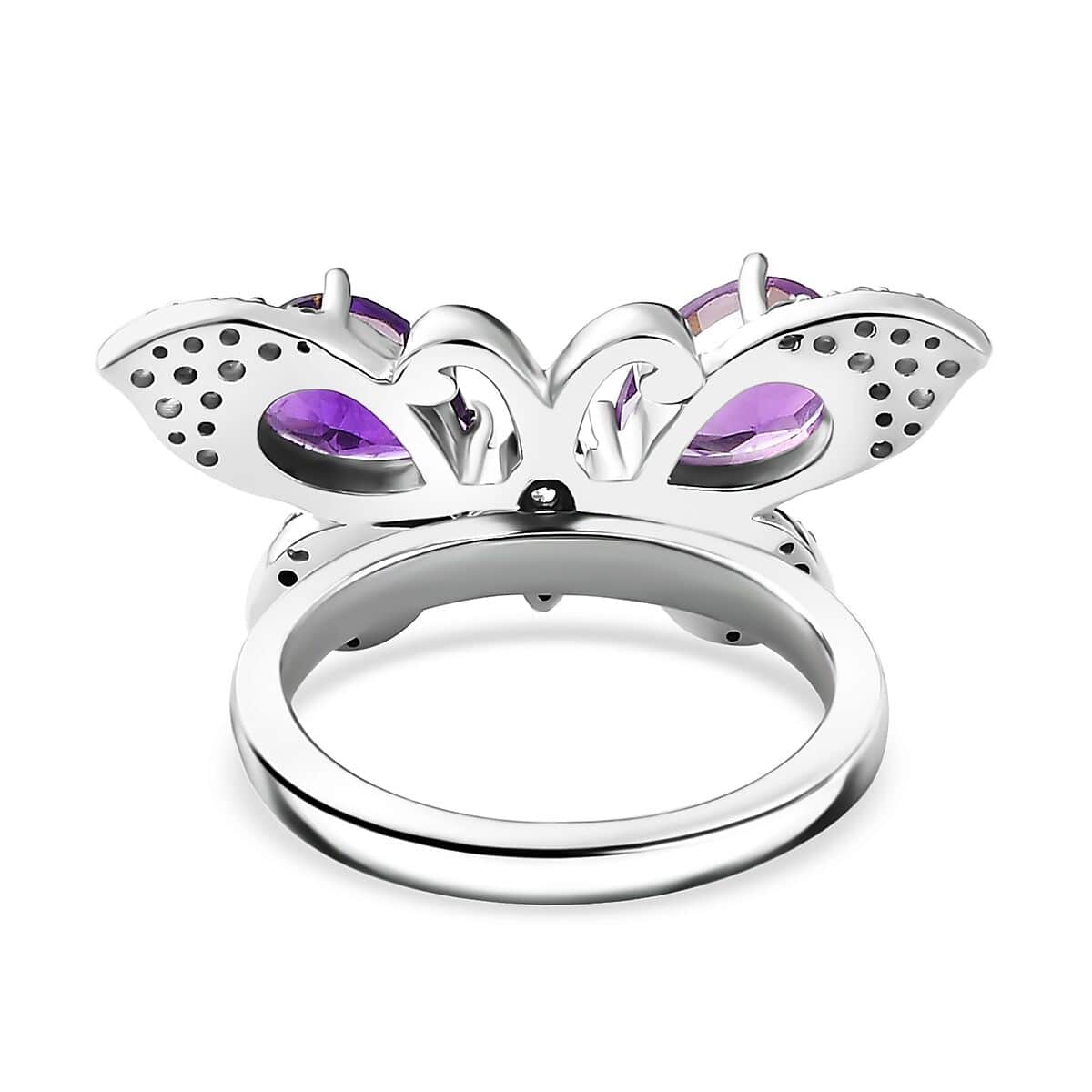 African Amethyst and Multi Gemstone 3.25 ctw Butterfly Ring in Platinum Over Sterling Silver (Size 10.0) image number 4