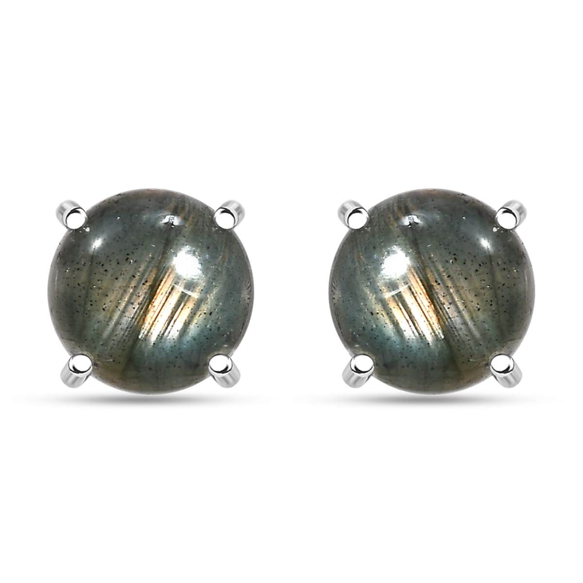 Malagasy Labradorite 4.80 ctw Solitaire Stud Earrings in Rhodium Over Sterling Silver image number 0