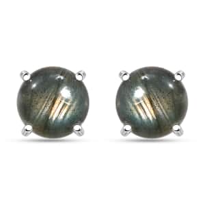 Malagasy Labradorite 4.80 ctw Solitaire Stud Earrings in Rhodium Over Sterling Silver