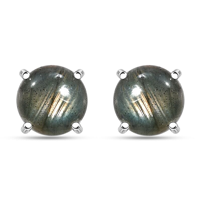 Malagasy Labradorite 4.80 ctw Solitaire Stud Earrings in Rhodium Over Sterling Silver