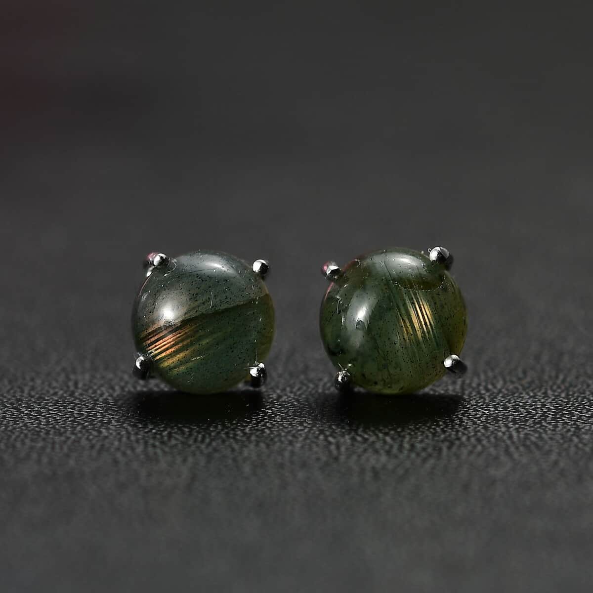 Malagasy Labradorite 4.80 ctw Solitaire Stud Earrings in Rhodium Over Sterling Silver image number 2