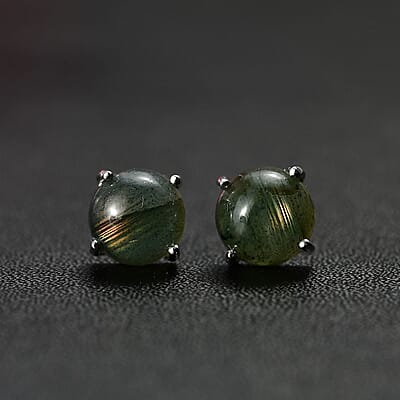 Malagasy Labradorite 4.80 ctw Solitaire Stud Earrings in Rhodium Over Sterling Silver