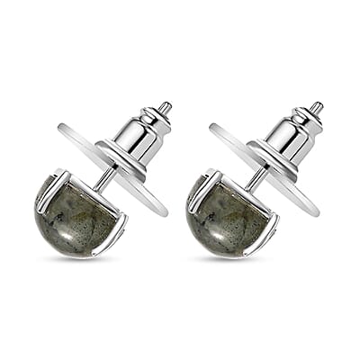 Malagasy Labradorite 4.80 ctw Solitaire Stud Earrings in Rhodium Over Sterling Silver