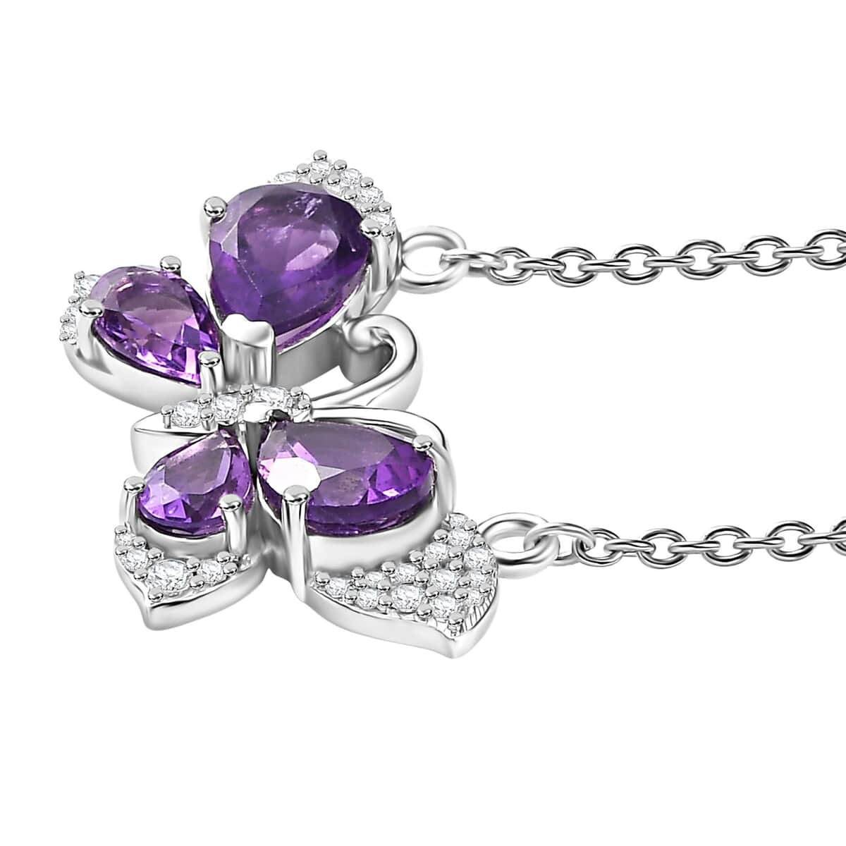 African Amethyst and Multi Gemstone 3.20 ctw Butterfly Necklace in Platinum Over Sterling Silver & Stainless Steel Chain 18 Inches image number 3