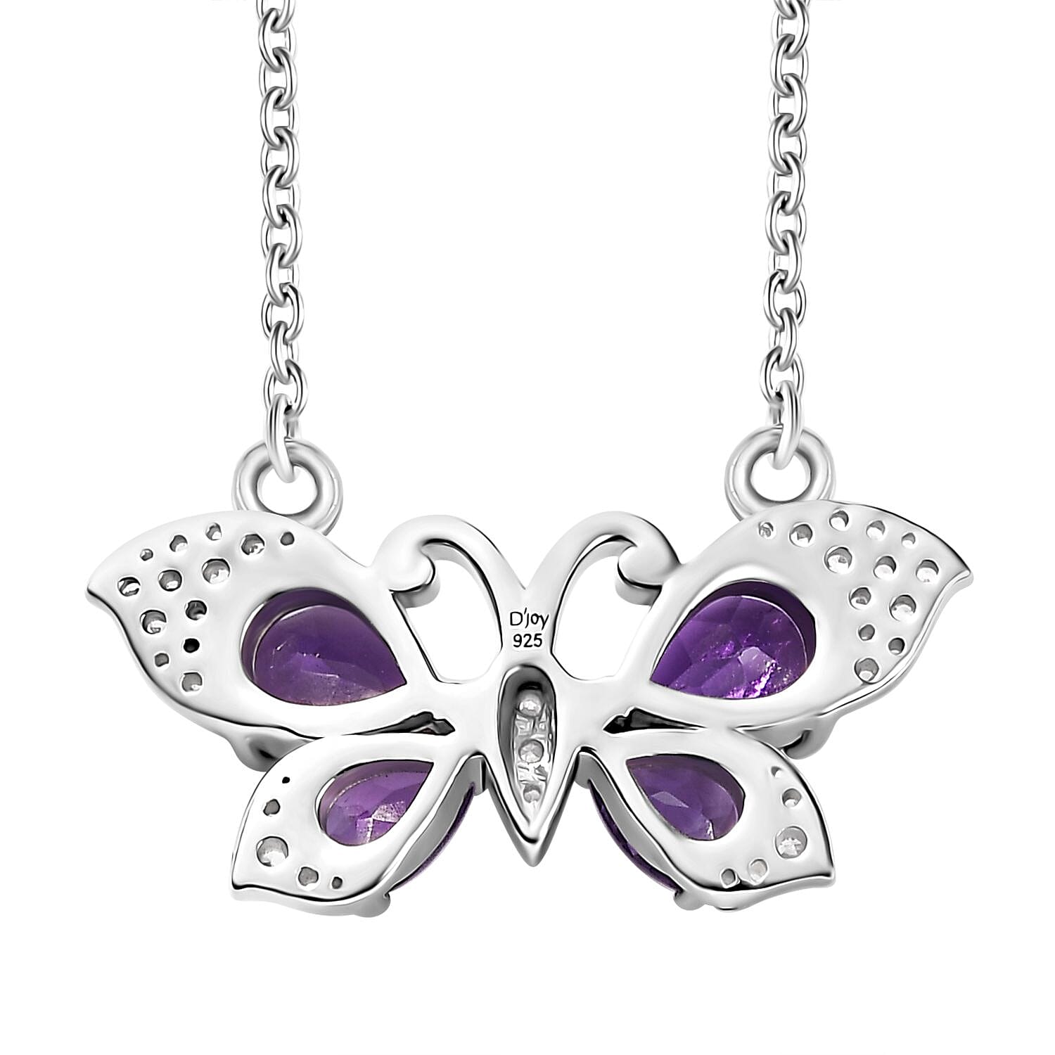 African Amethyst and Multi Gemstone 3.20 ctw Butterfly Necklace in Platinum Over Sterling Silver & Stainless Steel Chain 18 Inches