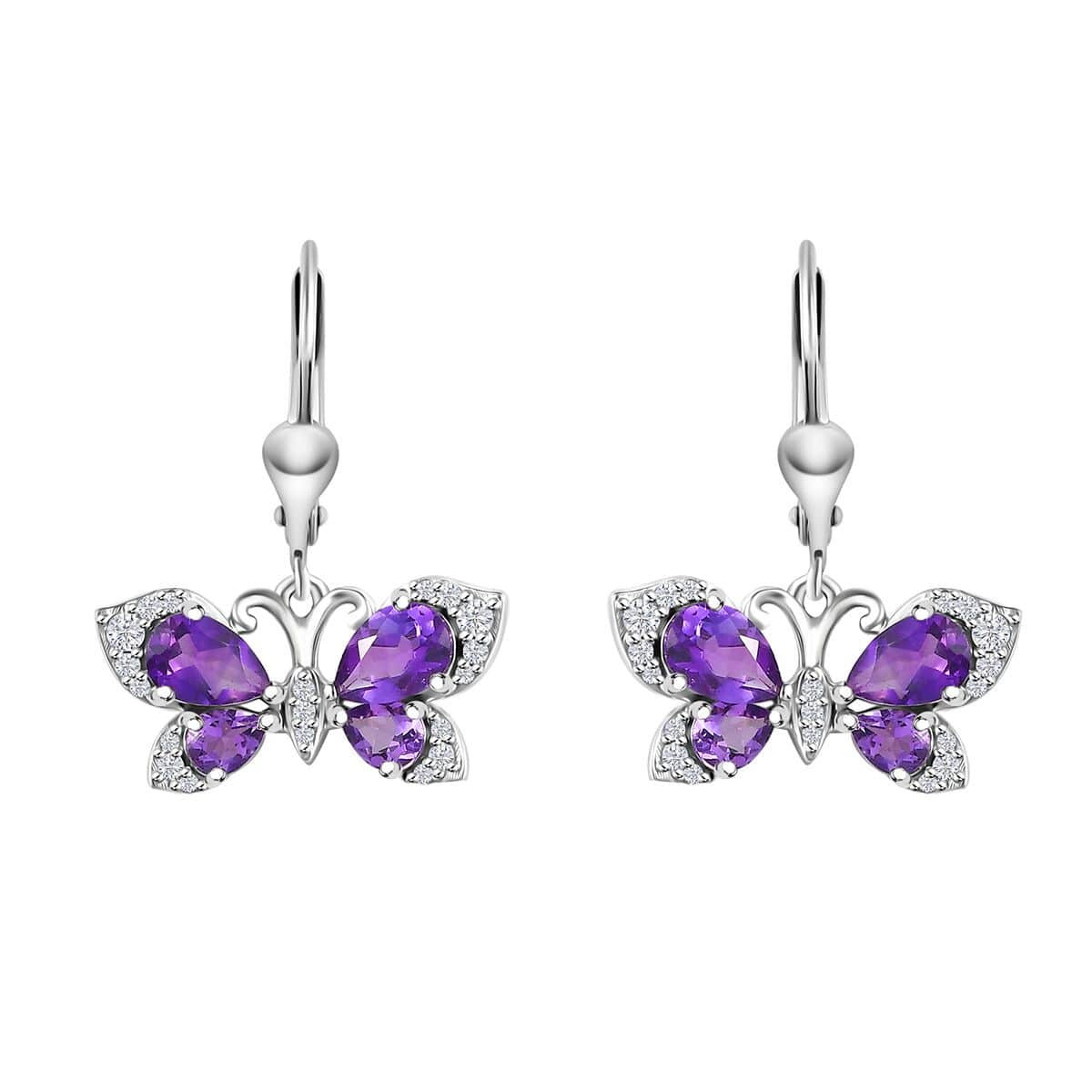 African Amethyst and Multi Gemstone 2.40 ctw Butterfly Lever Back Earrings in Platinum Over Sterling Silver image number 0