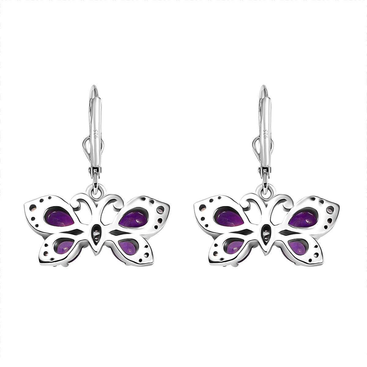African Amethyst and Multi Gemstone 2.40 ctw Butterfly Lever Back Earrings in Platinum Over Sterling Silver