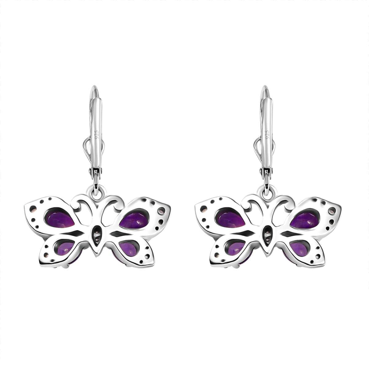 African Amethyst and Multi Gemstone 2.40 ctw Butterfly Lever Back Earrings in Platinum Over Sterling Silver image number 3