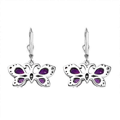African Amethyst and Multi Gemstone 2.40 ctw Butterfly Lever Back Earrings in Platinum Over Sterling Silver