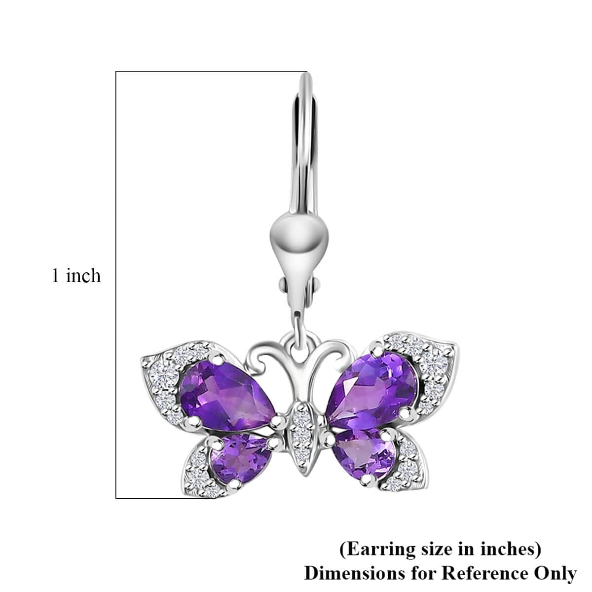 African Amethyst and Multi Gemstone 2.40 ctw Butterfly Lever Back Earrings in Platinum Over Sterling Silver image number 4