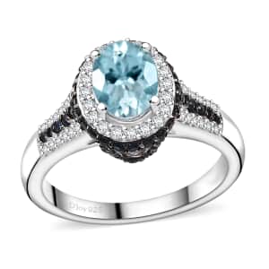 Santa Maria Aquamarine and Multi Gemstone 2.00 ctw Ocean Whisper Ring in Rhodium Over Sterling Silver (Size 10.0)