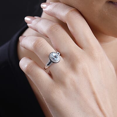 Santa Maria Aquamarine and Multi Gemstone 2.00 ctw Ocean Whisper Ring in Rhodium Over Sterling Silver (Size 10.0)