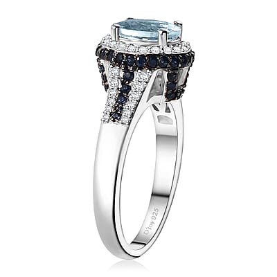 Santa Maria Aquamarine and Multi Gemstone 2.00 ctw Ocean Whisper Ring in Rhodium Over Sterling Silver (Size 10.0)