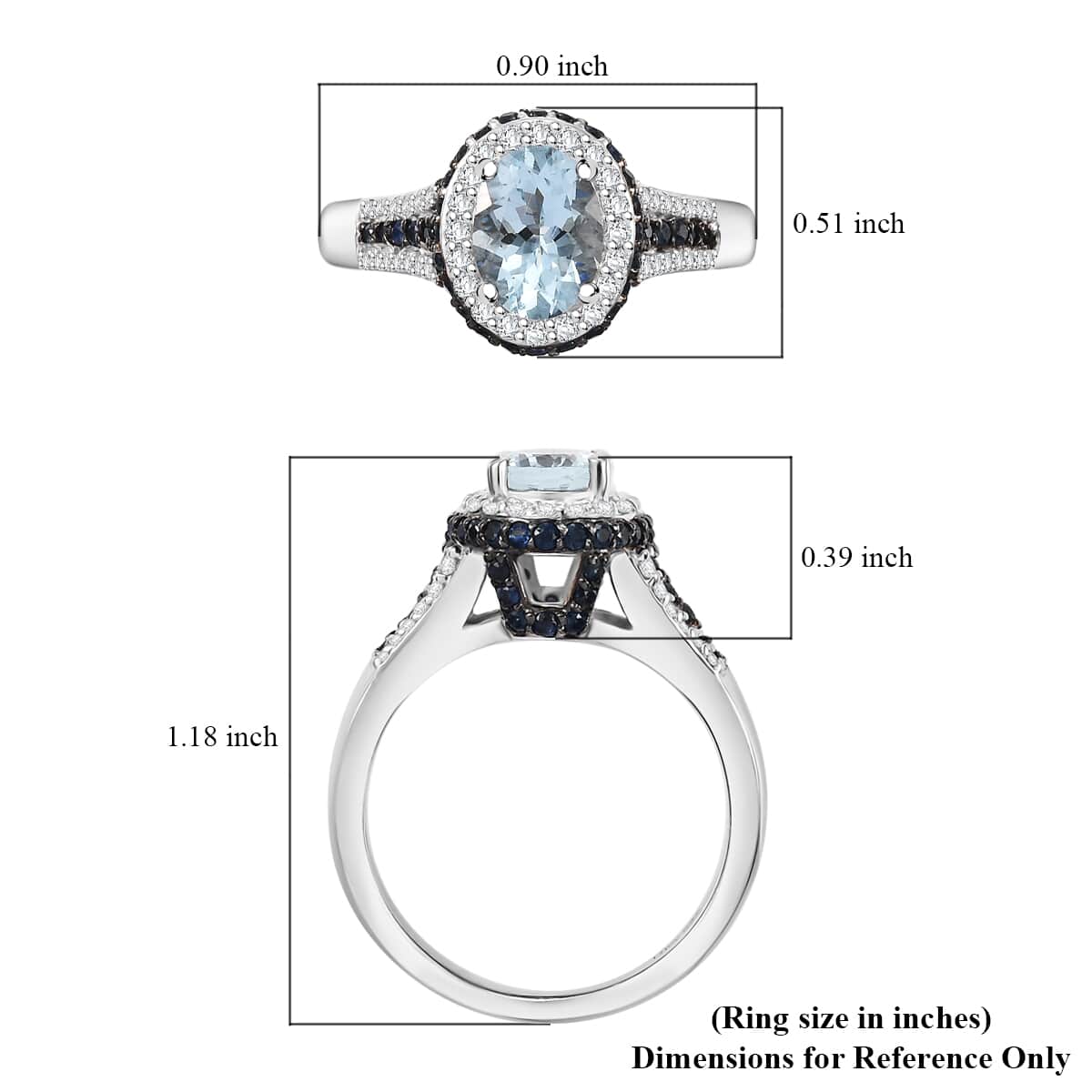 Santa Maria Aquamarine and Multi Gemstone 2.00 ctw Ocean Whisper Ring in Rhodium Over Sterling Silver (Size 10.0) image number 5