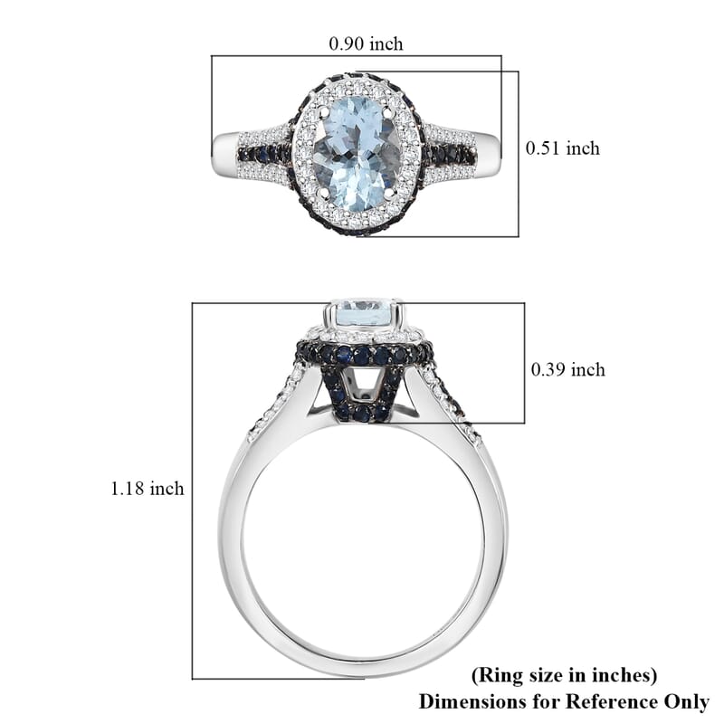 Santa Maria Aquamarine and Multi Gemstone 2.00 ctw Ocean Whisper Ring in Rhodium Over Sterling Silver (Size 10.0)