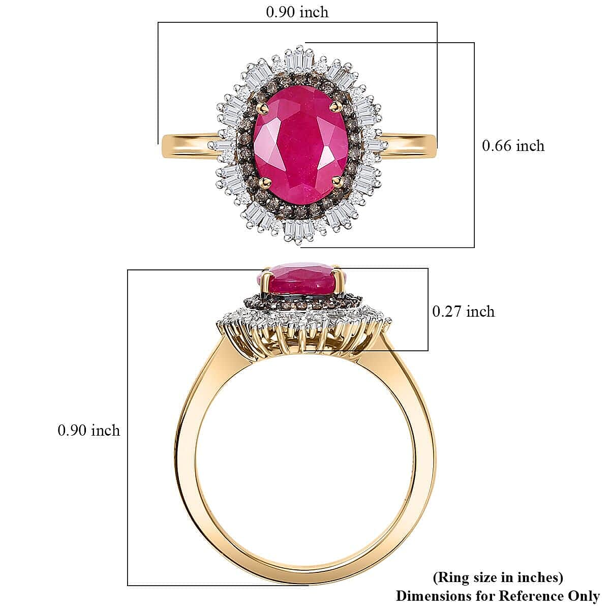 Certified & Appraised Luxoro AAA Royal Ruby, G-H I2 Natural Champagne and White Diamond 3.06 ctw Sunlit Rose Ring in 10K Yellow Gold (Size 6.5) image number 5