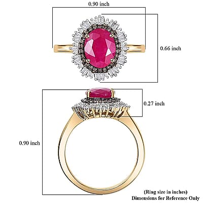 Epic Deal Luxoro 10K Yellow Gold Premium Royal Ruby, Natural Champagne and White Diamond (G-H, I2) (0.40 cts) Ring 3.15 ctw
