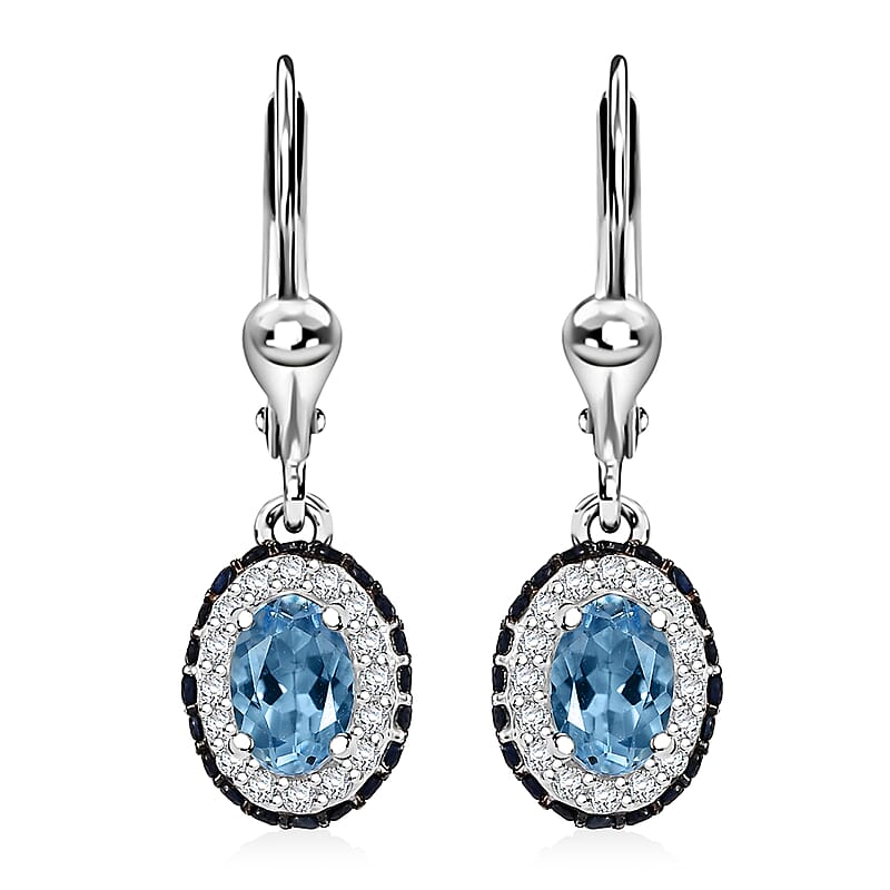 Santa Maria Aquamarine and Multi Gemstone 1.35 ctw Ocean Whisper Earrings in Rhodium Over Sterling Silver