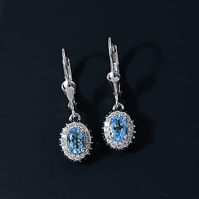 Santa Maria Aquamarine and Multi Gemstone 1.35 ctw Ocean Whisper Earrings in Rhodium Over Sterling Silver
