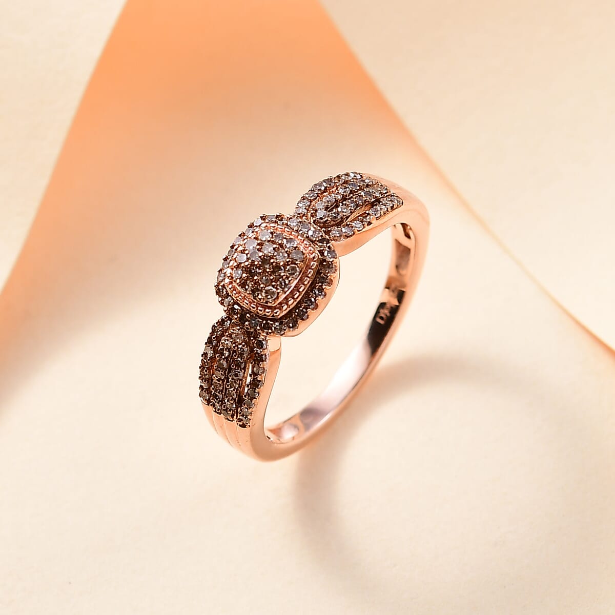 Natural Champagne Diamond 0.33 ctw Eternal Love Ring in 18K Vermeil Rose Gold Over Sterling Silver (Size 6.0) image number 1