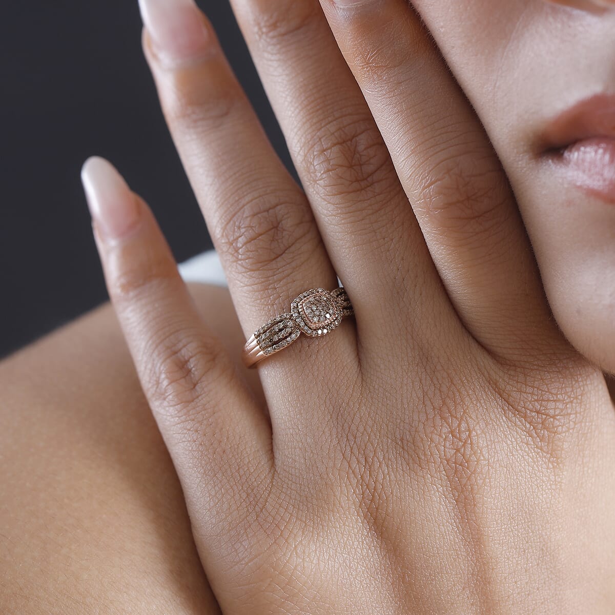 Natural Champagne Diamond 0.33 ctw Eternal Love Ring in 18K Vermeil Rose Gold Over Sterling Silver (Size 6.0) image number 2