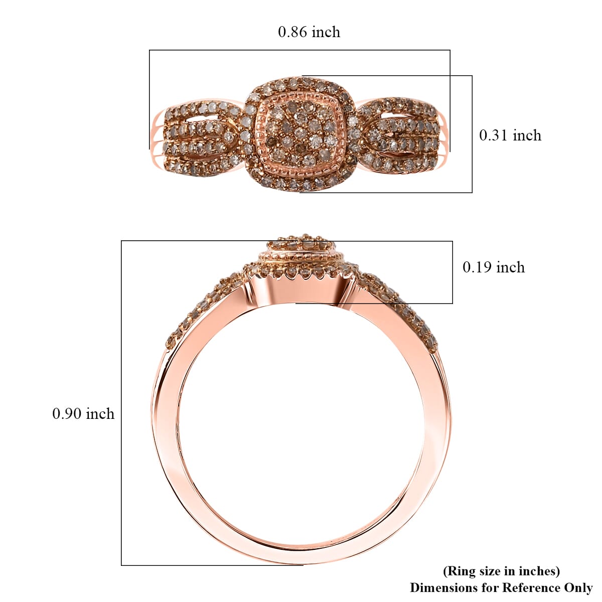 Natural Champagne Diamond 0.33 ctw Eternal Love Ring in 18K Vermeil Rose Gold Over Sterling Silver (Size 6.0) image number 5