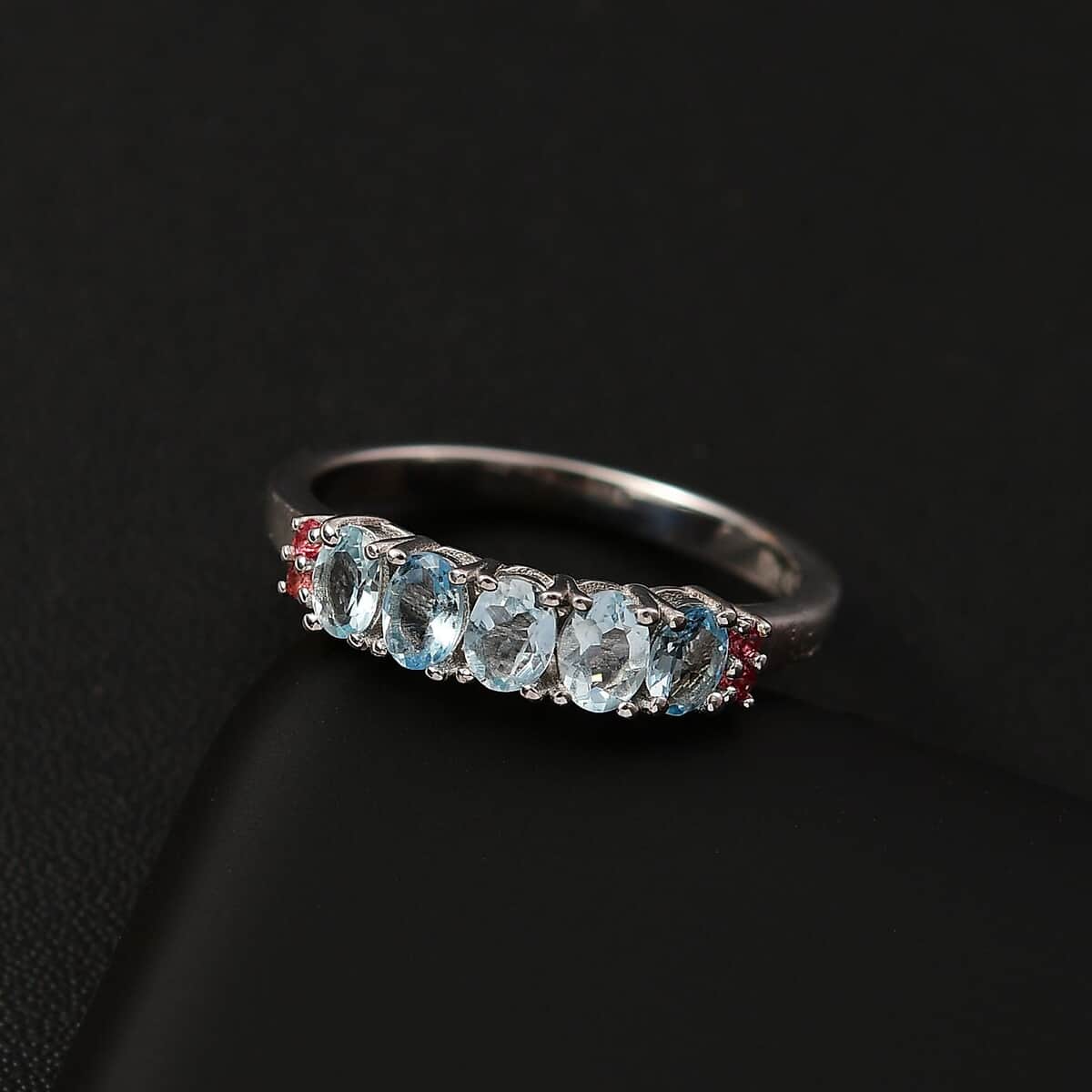 Santa Maria Aquamarine and Padparadscha Sapphire 0.90 ctw Ocean Breeze Ring in Rhodium Over Sterling Silver (Size 10.0) image number 1