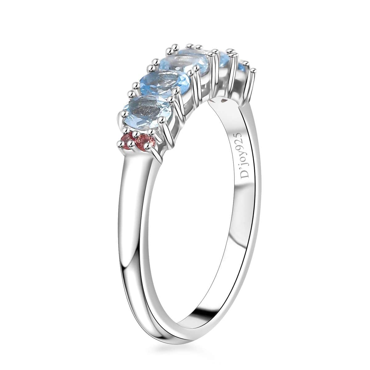 Santa Maria Aquamarine and Padparadscha Sapphire 0.90 ctw Ocean Breeze Ring in Rhodium Over Sterling Silver (Size 10.0) image number 3