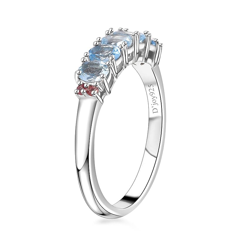 D'Joy Santa Maria Aquamarine and Padparadscha Sapphire 0.90 ctw Ocean Breeze Ring in Rhodium Over Sterling Silver (Size 10.0)
