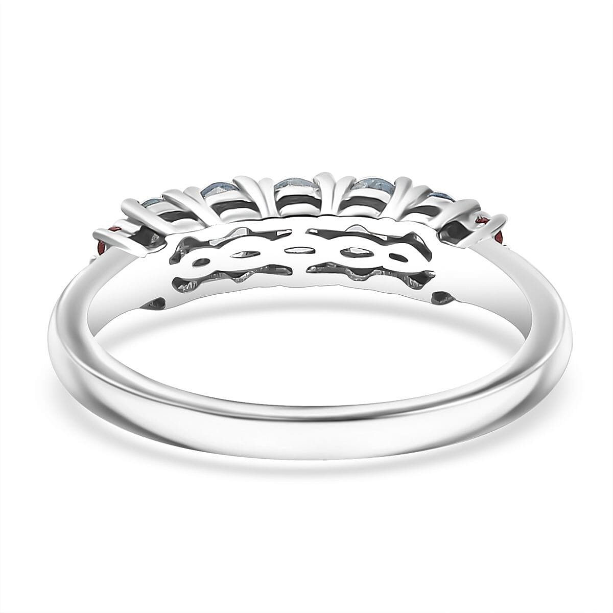 D'Joy Santa Maria Aquamarine and Padparadscha Sapphire 0.90 ctw Ocean Breeze Ring in Rhodium Over Sterling Silver (Size 10.0)
