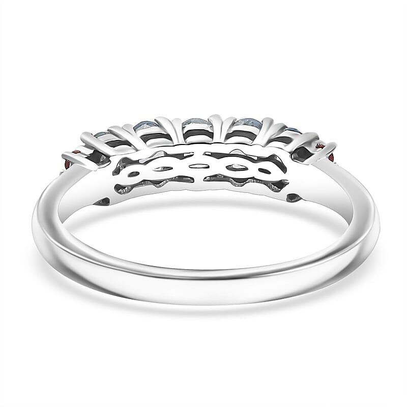 D'Joy Santa Maria Aquamarine and Padparadscha Sapphire 0.90 ctw Ocean Breeze Ring in Rhodium Over Sterling Silver (Size 10.0)