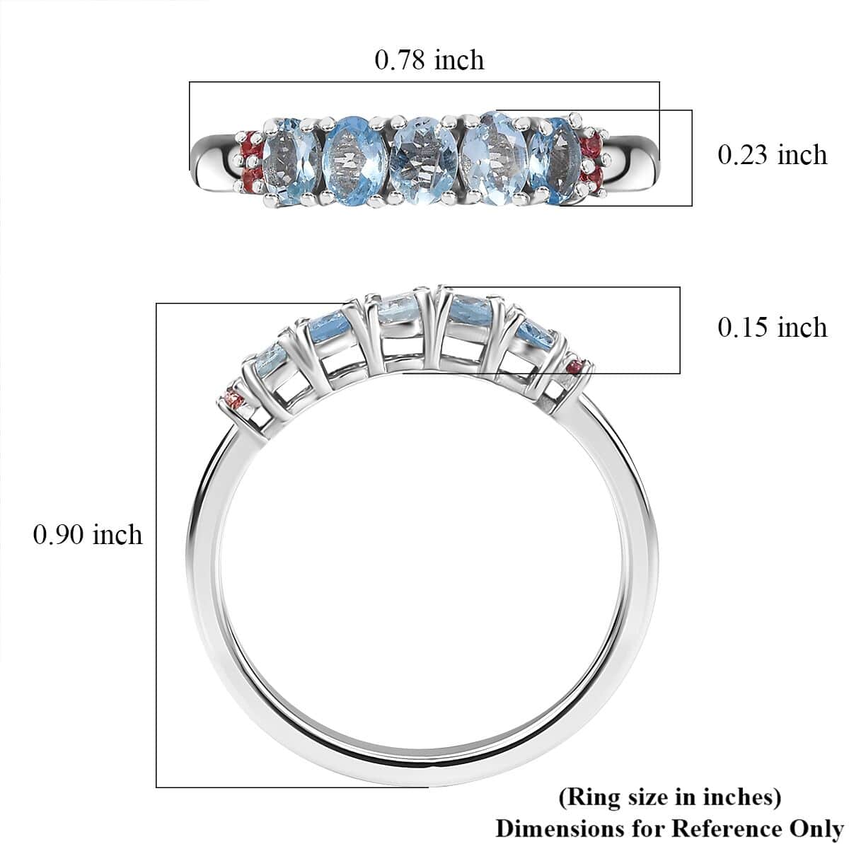 Santa Maria Aquamarine and Padparadscha Sapphire 0.90 ctw Ocean Breeze Ring in Rhodium Over Sterling Silver (Size 10.0) image number 5