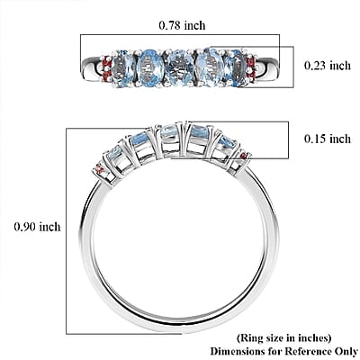 D'Joy Santa Maria Aquamarine and Padparadscha Sapphire 0.90 ctw Ocean Breeze Ring in Rhodium Over Sterling Silver (Size 10.0)