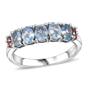 Santa Maria Aquamarine and Padparadscha Sapphire 0.90 ctw Ocean Breeze Ring in Rhodium Over Sterling Silver (Size 6.0)