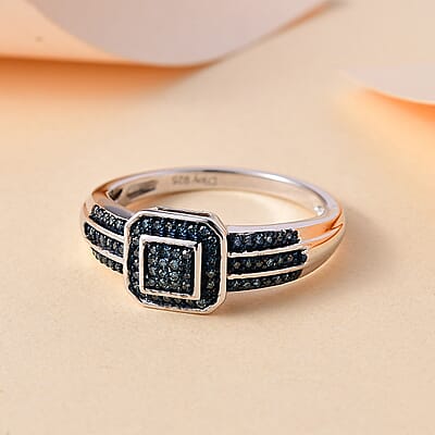 Blue Diamond 0.25 ctw Ring in Rhodium Over Sterling Silver (Size 10.0)