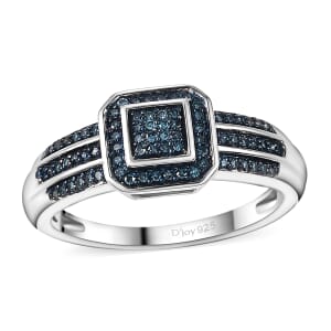Blue Diamond 0.25 ctw Ring in Rhodium Over Sterling Silver (Size 8.0)
