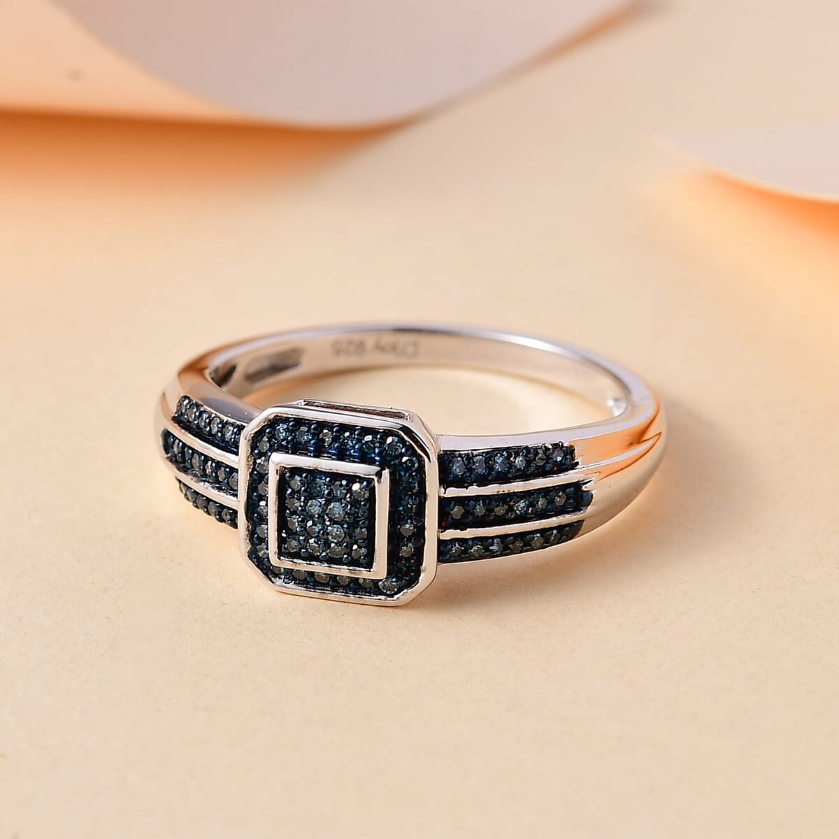 Blue Diamond 0.25 ctw Ring in Rhodium Over Sterling Silver (Size 8.0) image number 1