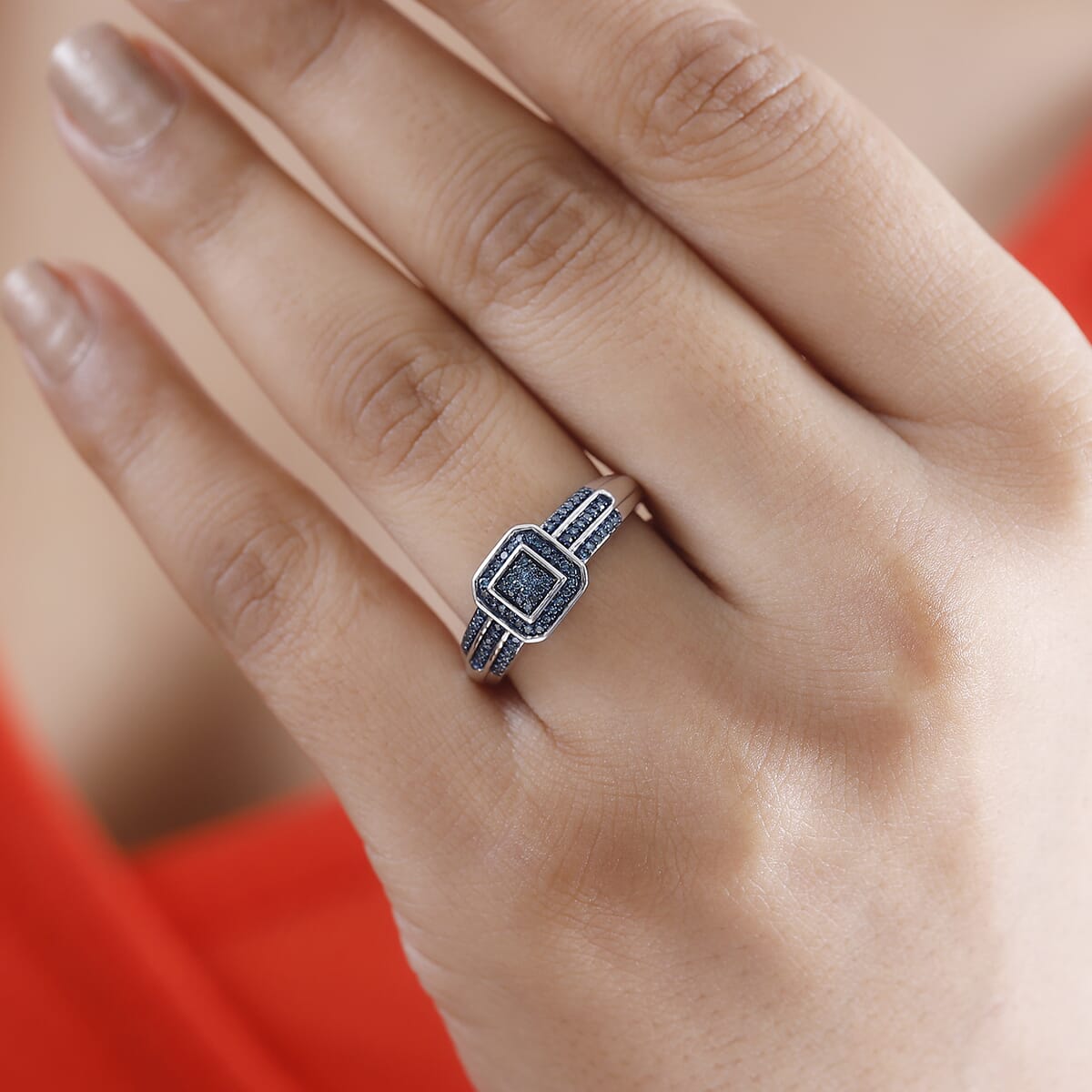 Blue Diamond 0.25 ctw Ring in Rhodium Over Sterling Silver (Size 8.0) image number 2